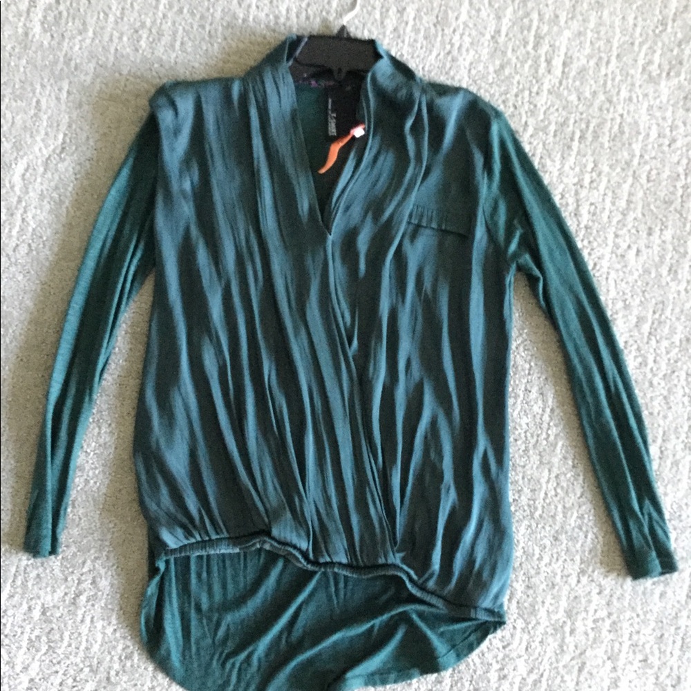 Green silk front top with cotton back & sleeves.